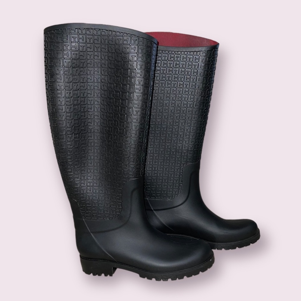 Tommy Hilfiger Rain Boots Tall Rubber Garden Textured Boots NWOT Size Wo…